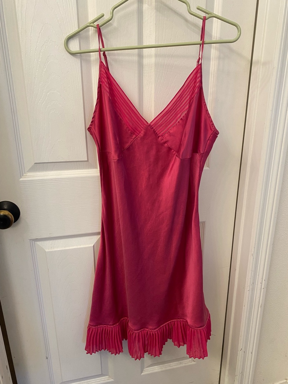 Valerie Stevens Hot Pink Satin Slip with Pleated Hem 100% Silk